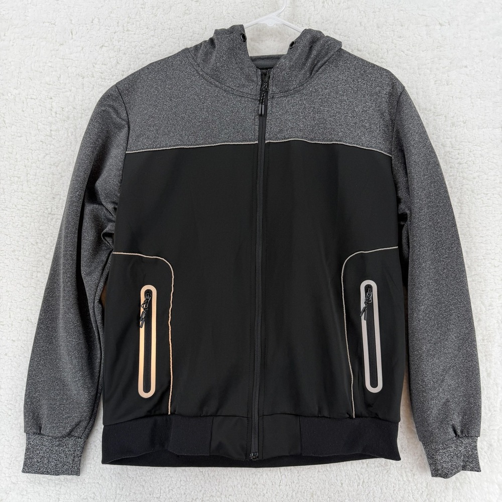 Fried Denim Jacket Mens Large Black Hooded‎ Full Zip Colorblock Softshell